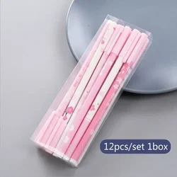 12PCS  Creative Stationery Black Ink Gel Pen Starry Sky Flower Pink Kawaii Style Fountain Supplies Plastic Material 0.5 Mm