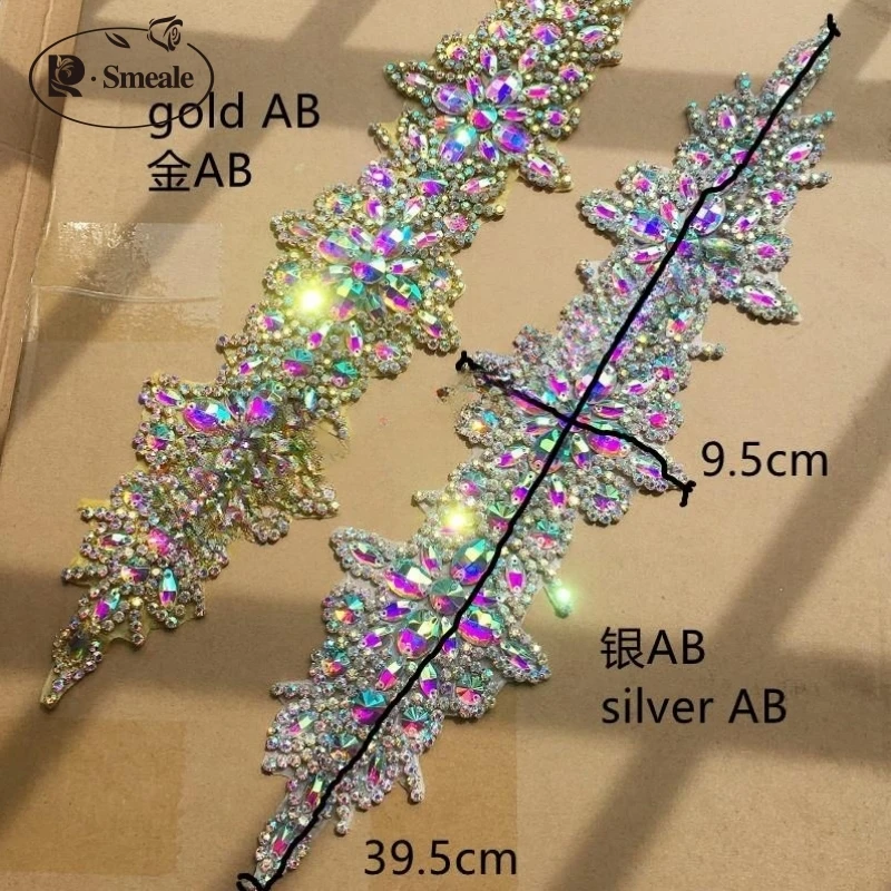 Handgenähte Glasperlen-Accessoires für Kleidung, DIY-Hochzeitskleid, Taille und Brust, Neues Design, 39,5x9,5cm – Detail 4