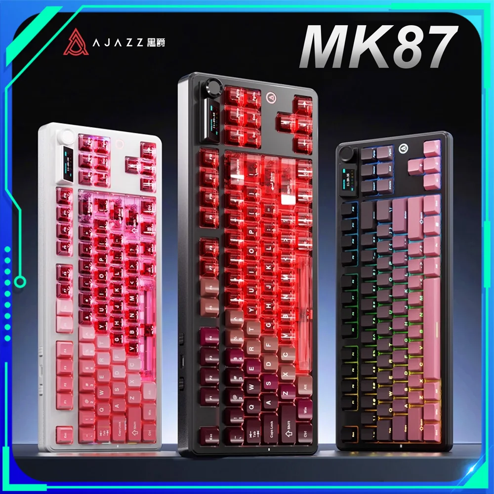 

AJAZZ MK87 Механическая клавиатура RGB с тремя режимами Беспроводная игровая клавиатура Прокладка с горячей заменой 10000 мАч PBT ПК Аксессуары для геймеров Подарок