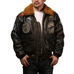 European American Plus Size Winter Thickened Sheepskin Flight G1 Bomber Coat Removable Fur Real Leather Jacket Men