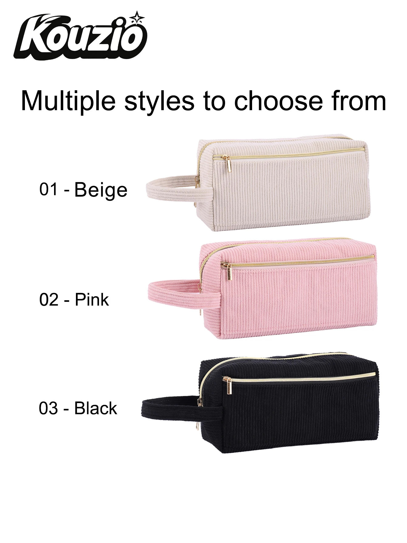 Custom Name Heat Transfer Corduroy Pencil Case with Handle, Large Capacity Zipper Pen Pouch, Stationery Gift for Students view 5