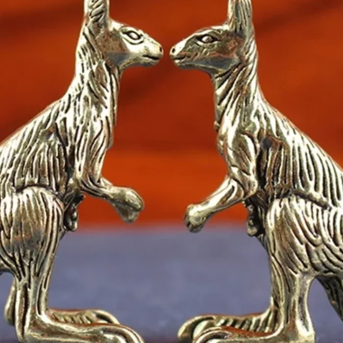 Brass Kangaroo Sculpture Vintage Animal Figurine Gold Plating For Desk Decoration
