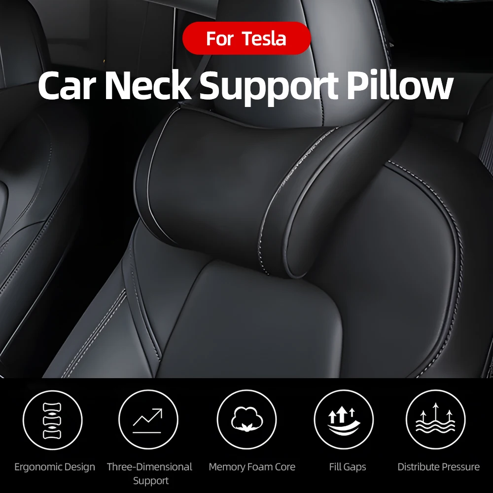 

Car Headrest Simplified Universal Memory Foam Leather Travel Pillow Neck Pillow For TSL Model Y/3 Automobile Supplies