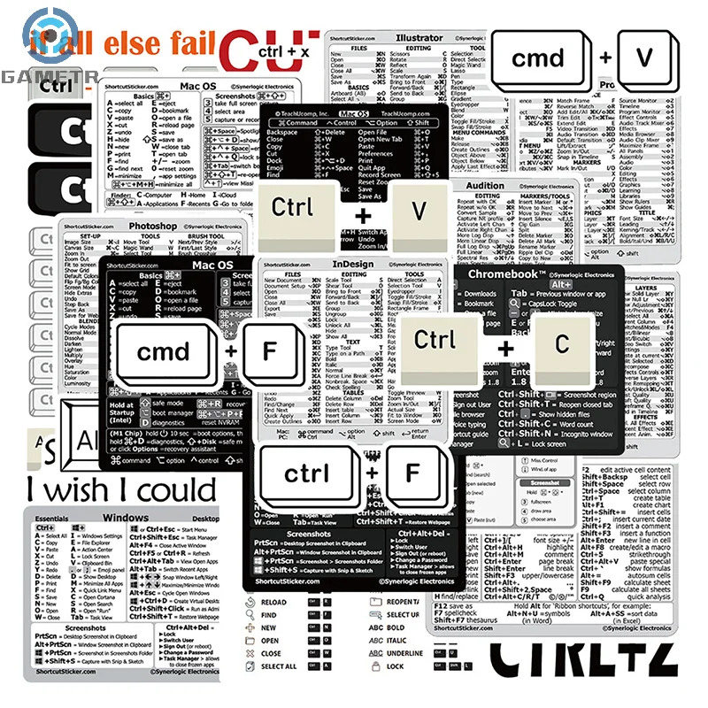 Autocollant adhésif de raccourci de clavier de référence d'ordinateur, PC Windows, ordinateur portable, ordinateur de bureau, Macbook, ensemble de 30 pièces