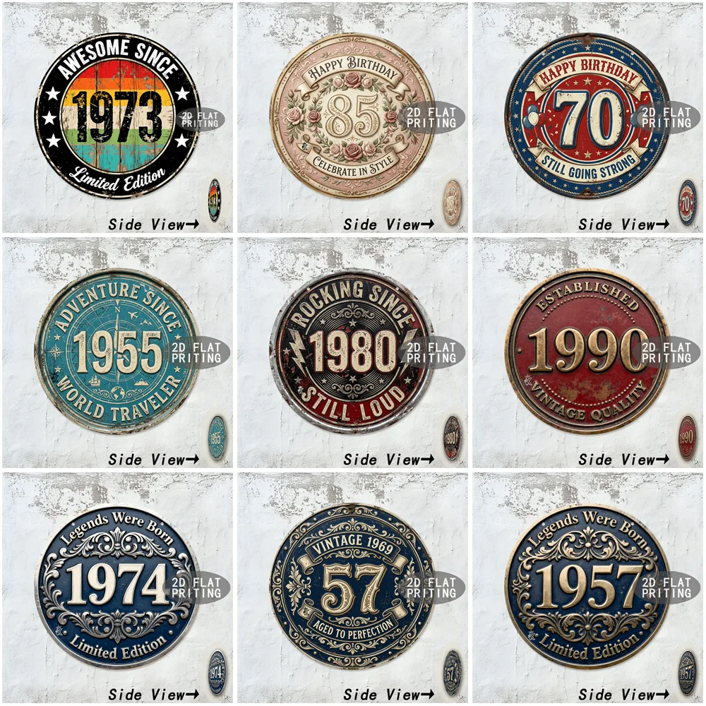 Round Vintage Metal Tin Sign Custom Birth Year Birthday Travel Rock Limited Edition Wall Decor For Garage Bar Home Wall Art