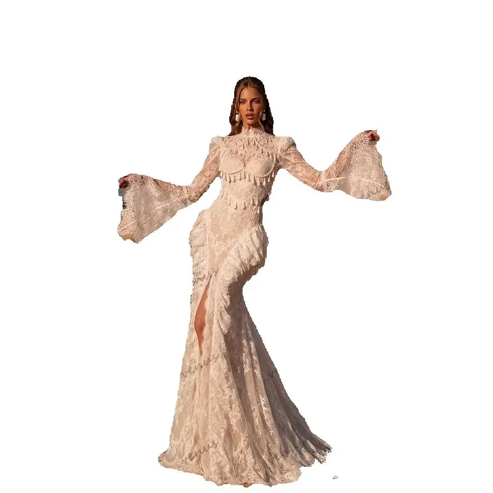 Vintage Hochzeitskleider Bohemian Brautkleider Spitze Mehrlagige Roben Trompetenärmel свадебное платье Vestidos De Novia Maßgeschneidert 2026