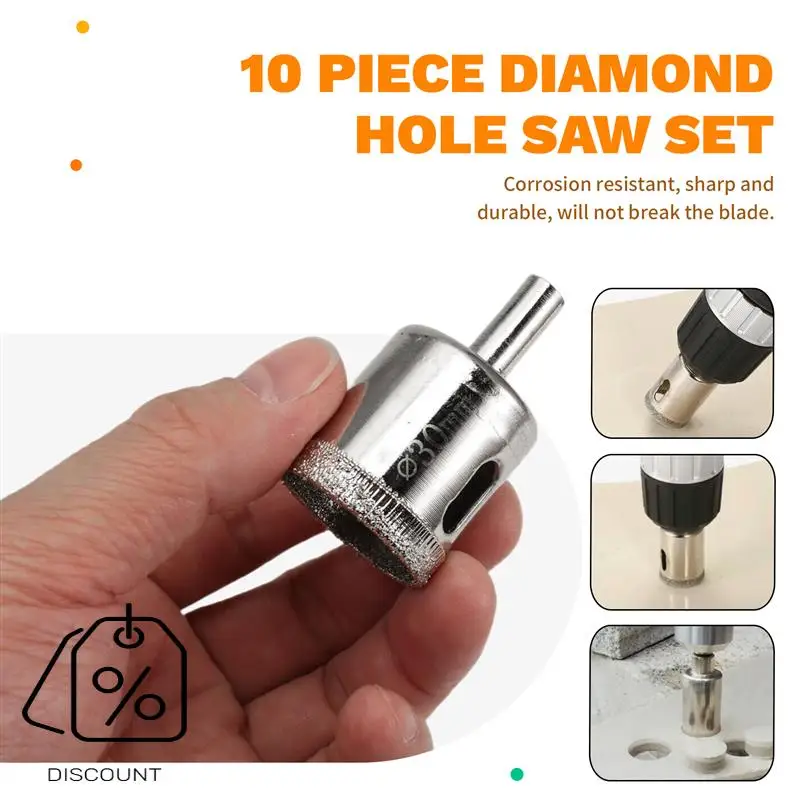 ABJO-Diamond Drill Bits Set, 10 PCS Diamond Hole Saw Set, Glass Drill Bit For  Tile Porcelain Marble Granite Bottles