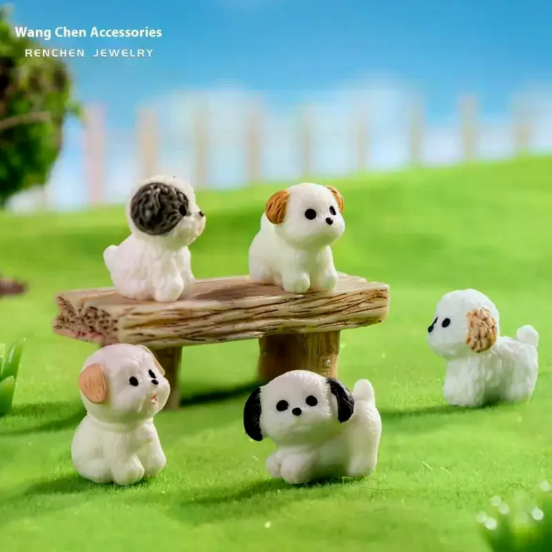 5 قطعة دمية مصغرة جرو الجنية حديقة الديكور Kawaii الراتنج الكرتون الحيوان الكلب الأبيض ل بيت الدمية ديكور اللعب هدية #3