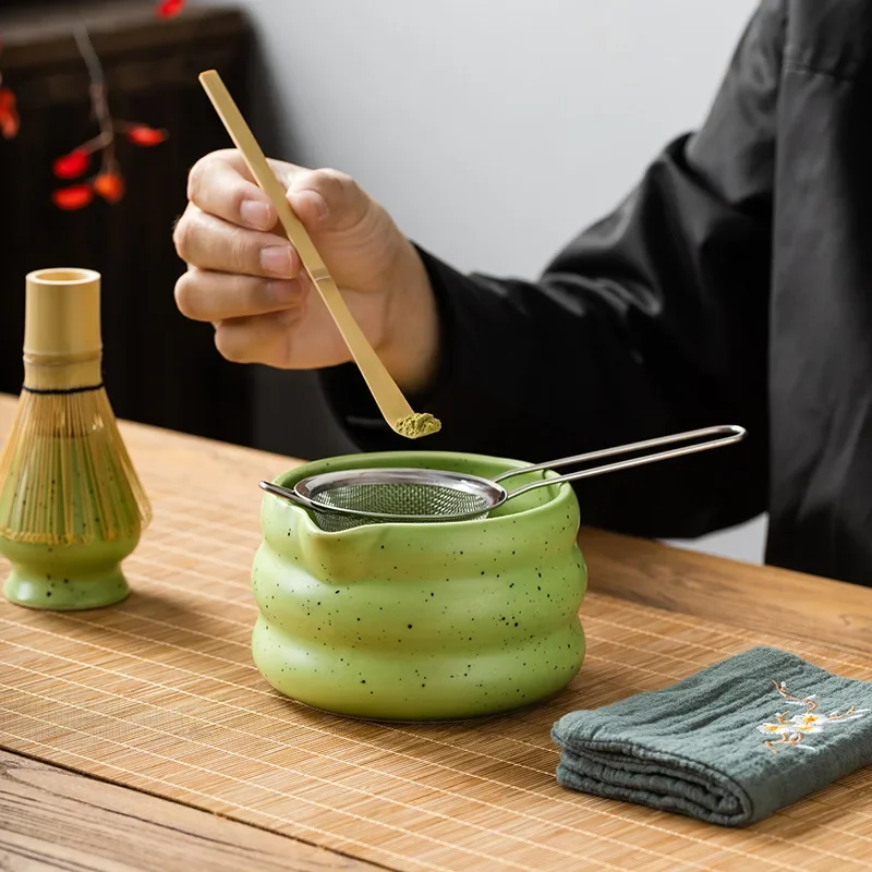4/7pcs Japanese-style Matcha Tea Set  Ceramic Sand Point Glaze Matcha Bowl with Mouth Tea Xianli Set with Gift Box