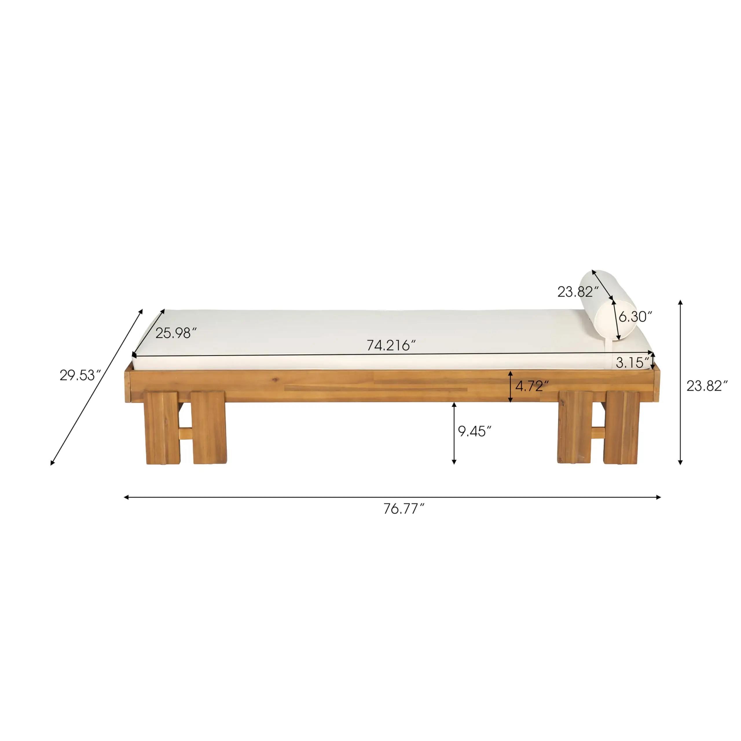 Myan Acacia Wood Outdoor Daybed with Cushion & Pillow, Patio Sofa Couch For Poolside Backyard, Patio Garden Lounge Sofa