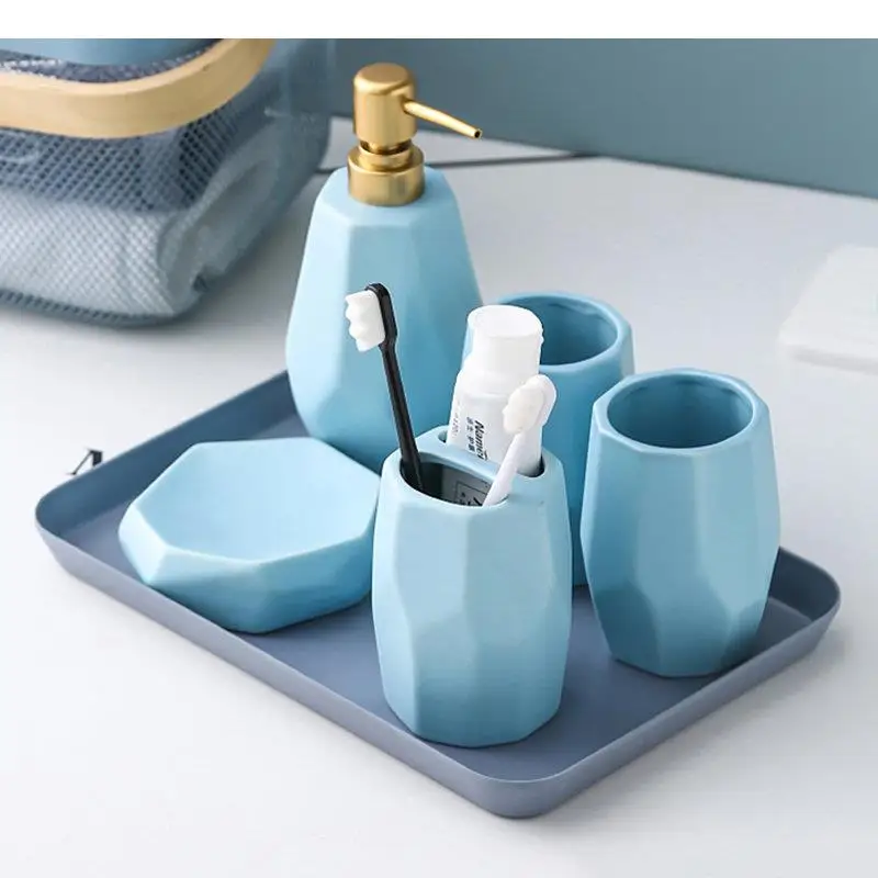 

Ceramic Shampoo Body Wash Bottles Soap Dish Toothbrush Holders Home Solid Color Bathroom Set Mouthwash Cups Bathroom Accessories