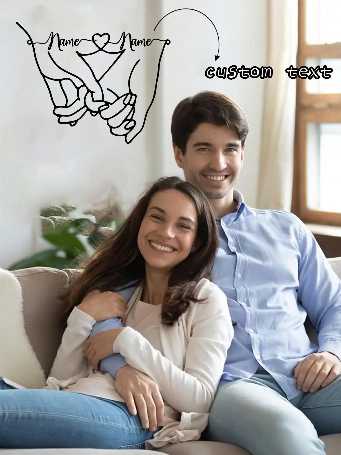 

Custom Metal Wall Art Sign, Couple Hand Holding Nameplate Anniversary Gift