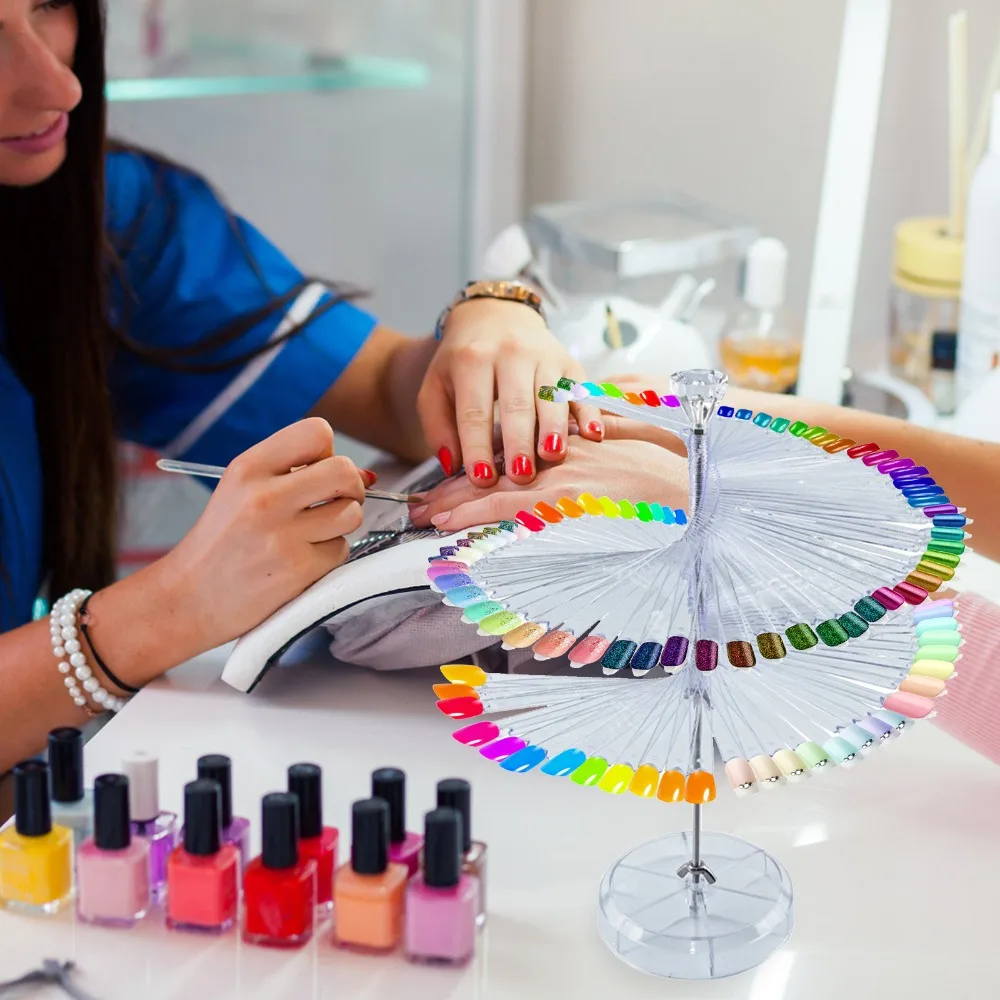 120 Sticks Spiral Spiral Nail Swatch Display Stand Acrylic Tips Pointed Shape Transparent False Nail Swatch Sticks Round Shape