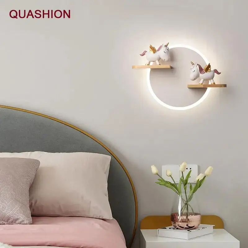 Nordic Cartoon Children's Room Wall Lamp Cute Unicorn Ornaments Kids Bedside Light Decoration Bedroom Creative Led Adjustable