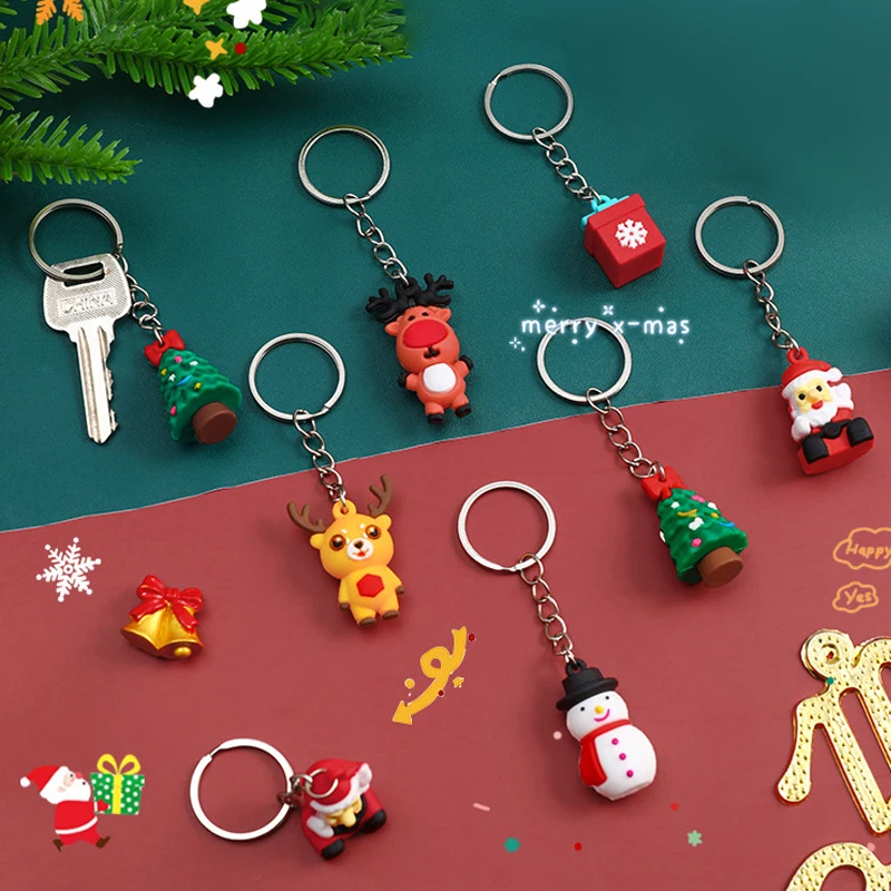 Cartoon 3D Silicone Christmas Doll Keyring Santa Claus Christmas Tree Old Elk Keychain Cute Doll Bag Pendant Jewelry Gift