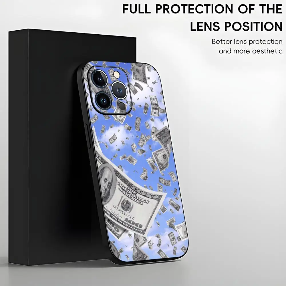 Banknote Dollar Cash Money Phone Case For iPhone 15 14 13 12 11 X XR XS XSMAX 8 7 Plus Mini Pro Max Soft Black Phone Cover