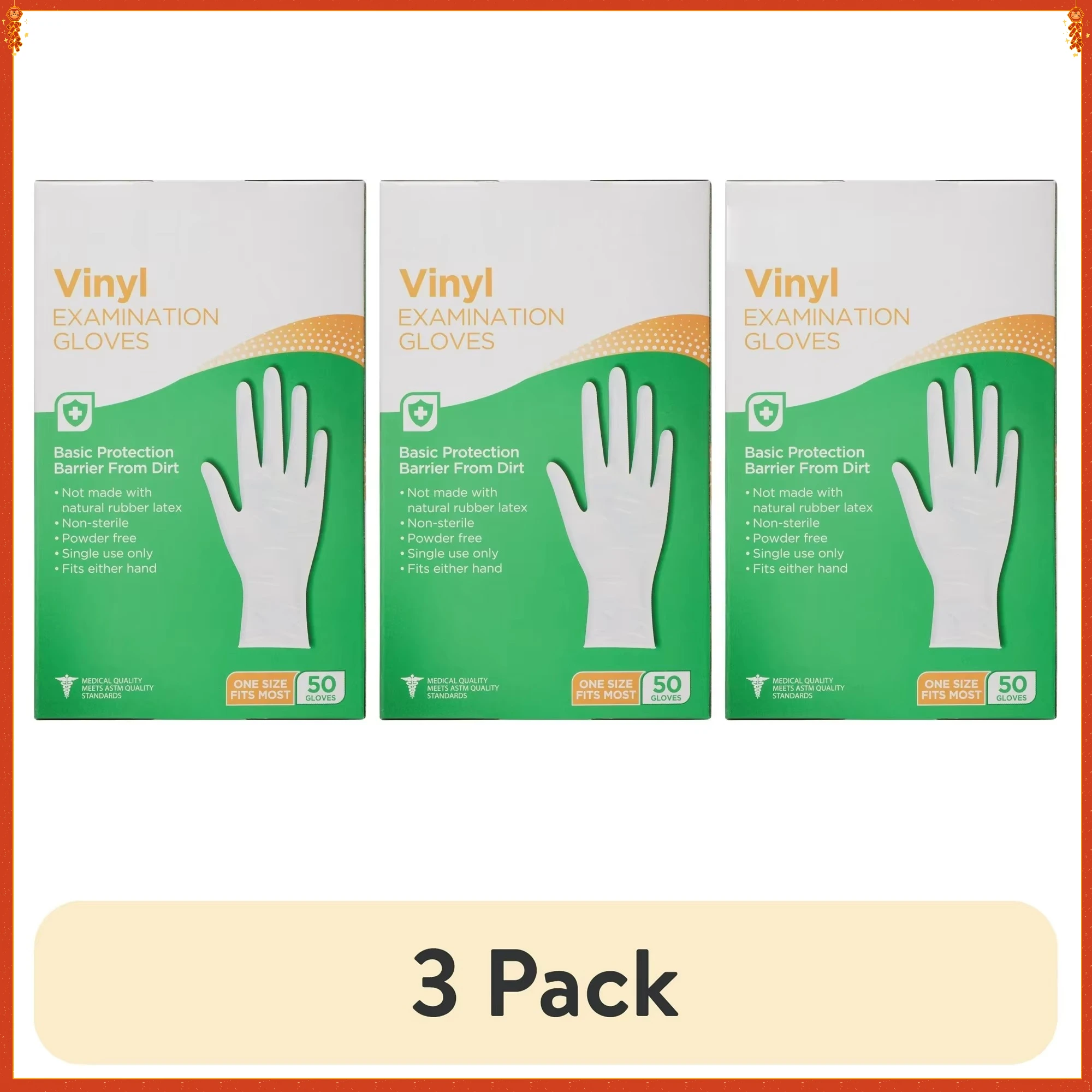 Confezione da 3 guanti monouso in vinile - Esame da 50 pezzi per scatola - Per uso domestico, pulizia e protezione per l'alluccatura