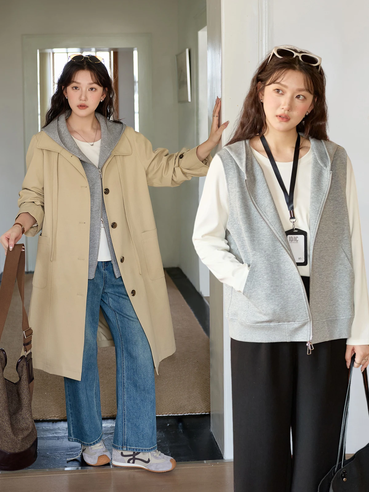 

Skin-friendly Large Size Women's Clothing Double Zipper Straight Hatl Svel Layering Sweatirt Vest Autumn Faion