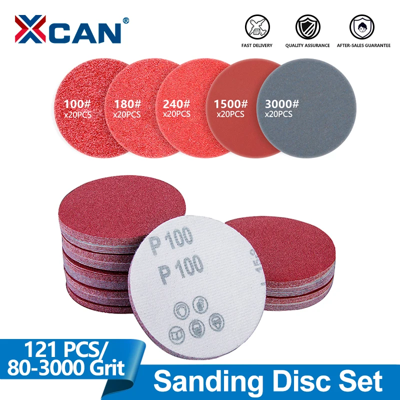 XCAN 1Inch Sandpaper Disc Hook loop with Disk Pole Cushion Sanding Discs Pads Set 80-3000 Grit Abrasive Polishing Wheel