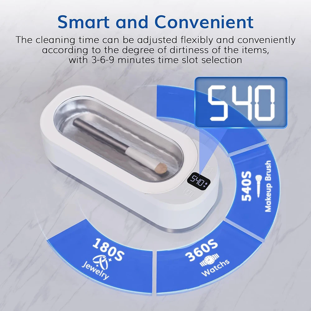 KUNPHY Sonic Jewelry Cleaner 350ML 48KHz Jewelry Cleaning Machine with 3 Cleaning Modes Digital Timer for Glasses Earring Ring