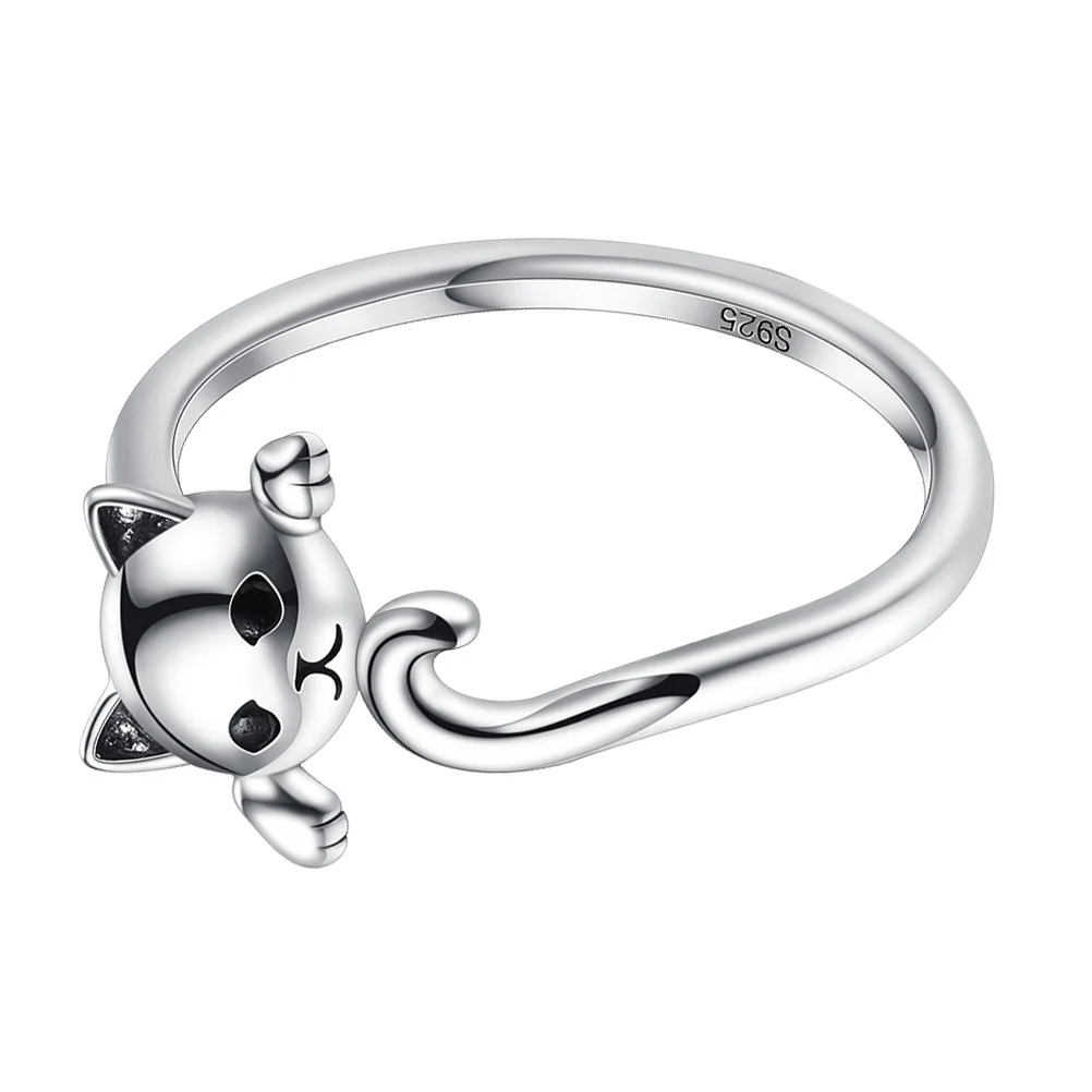 

1pc Sterling Silver Rings 925 Ring Jewelry Pure Silver Cat Pattern Women Jewelry Cute Split Ring Fashion Accessories Gift