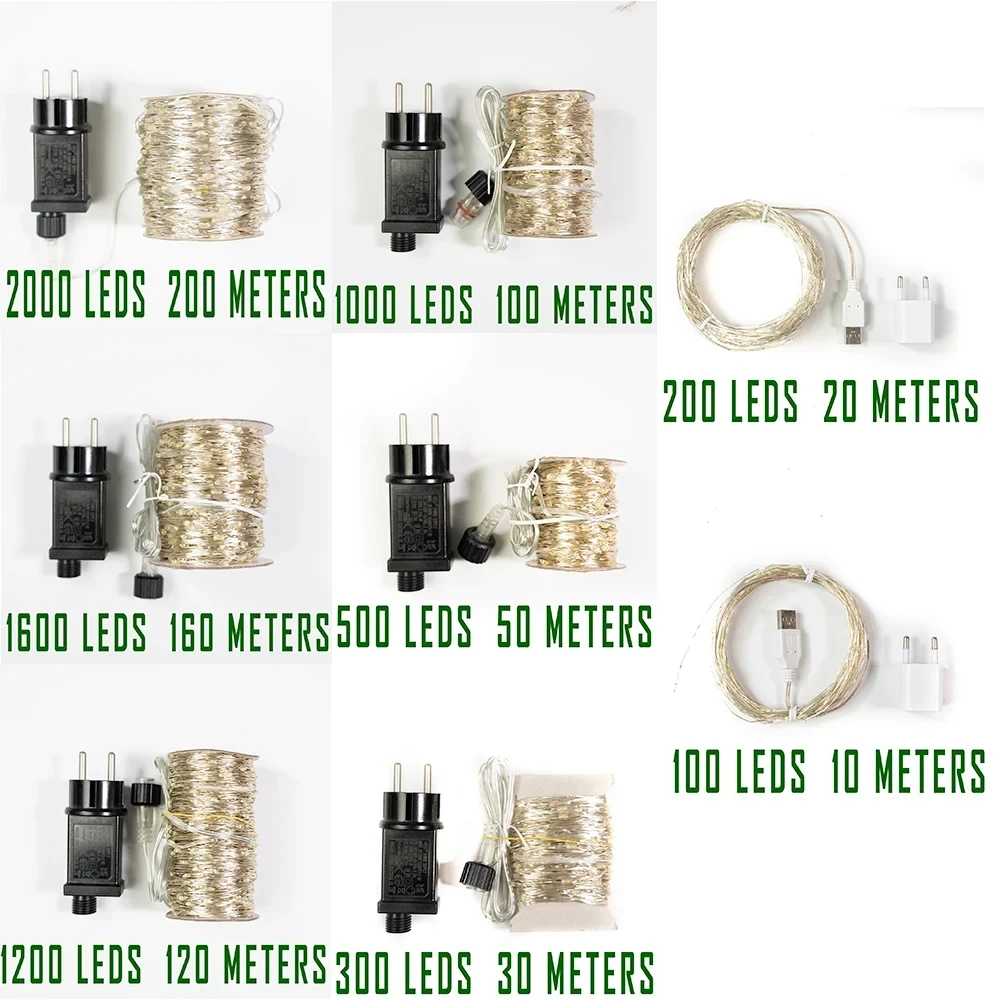 200 متر LED سلسلة أضواء عيد الميلاد جارلاند شارع الجنية مصابيح في الهواء الطلق مقاوم للماء للفناء حديقة المنزل شجرة الزفاف الديكور