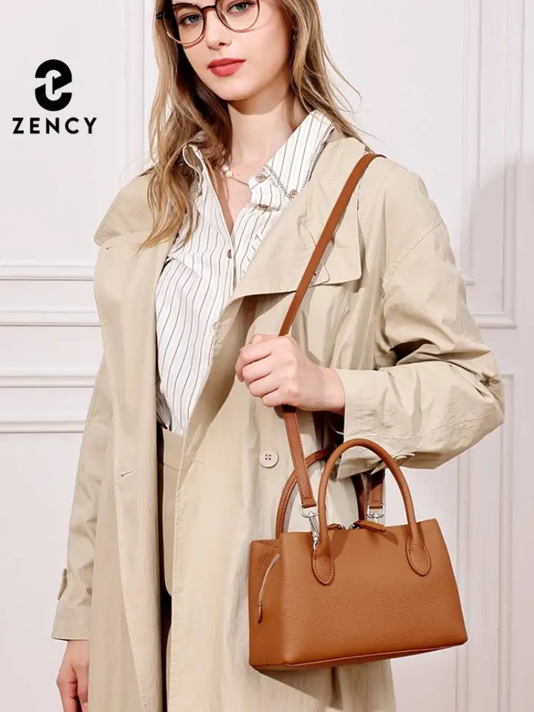 Zency Genuine Leather Women's Shoulder Bag Large Capacity Cow Leather Cross over Bag 2026 New Handbag Small Satchels Top Handle