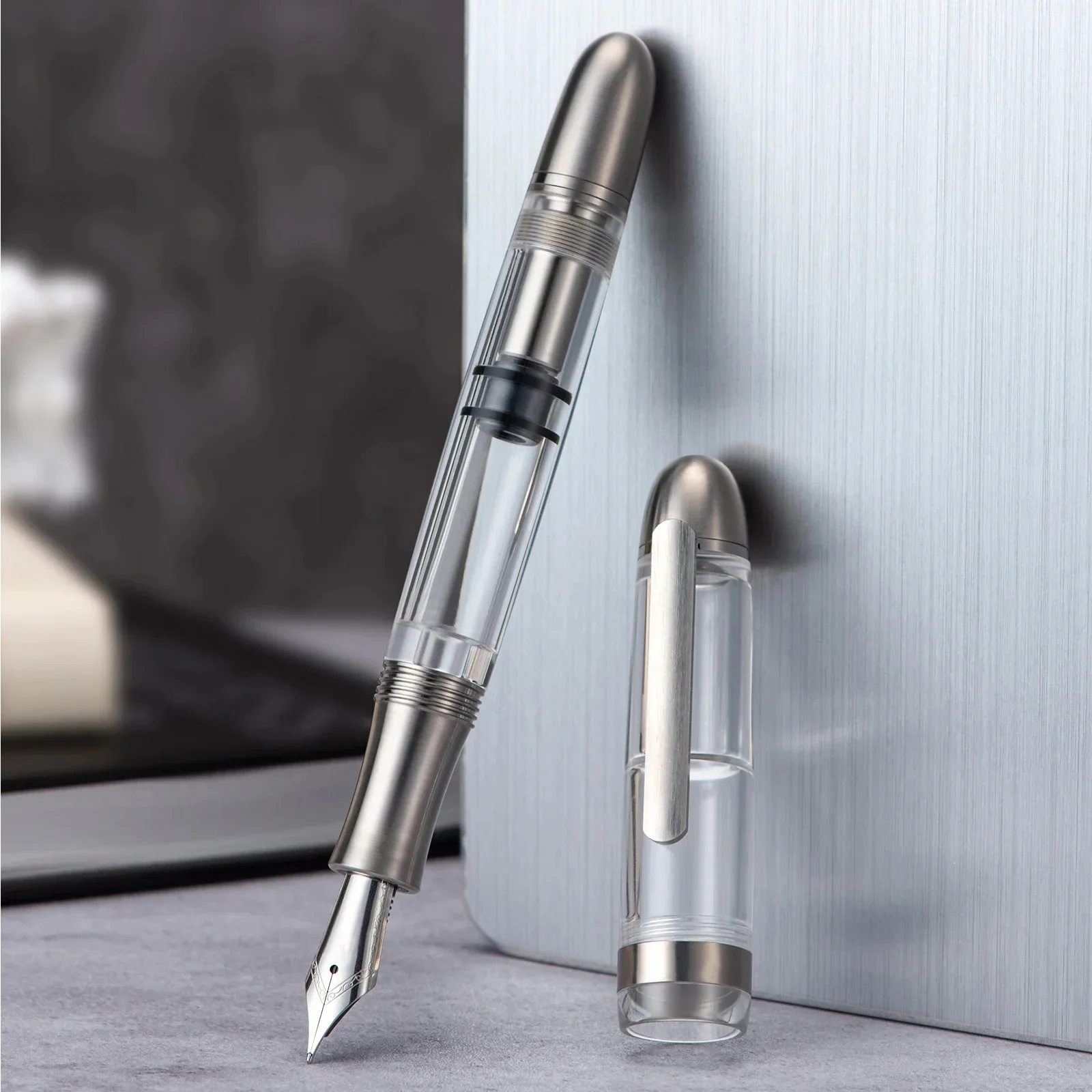 Asvine P36 Piston Filling Fountain Pen Bock / Asvine EF/F/M Nib, Titanium & Acrylic Smooth Writing Office Gift Pen