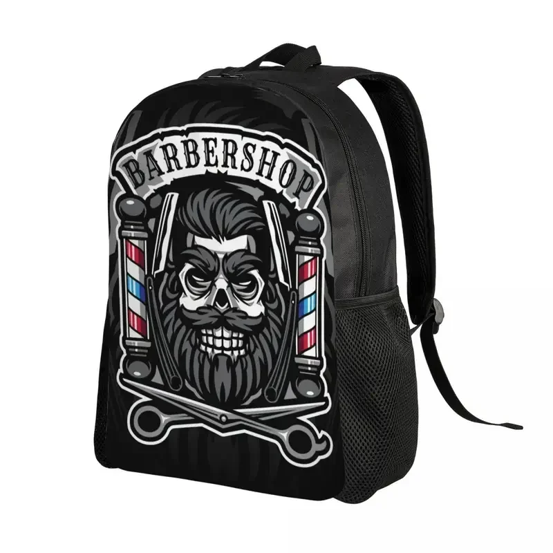 Skull Barbershop Logo Rugzak voor Dames Heren Waterdichte School College Kapper Tas Print Boekentas MN11