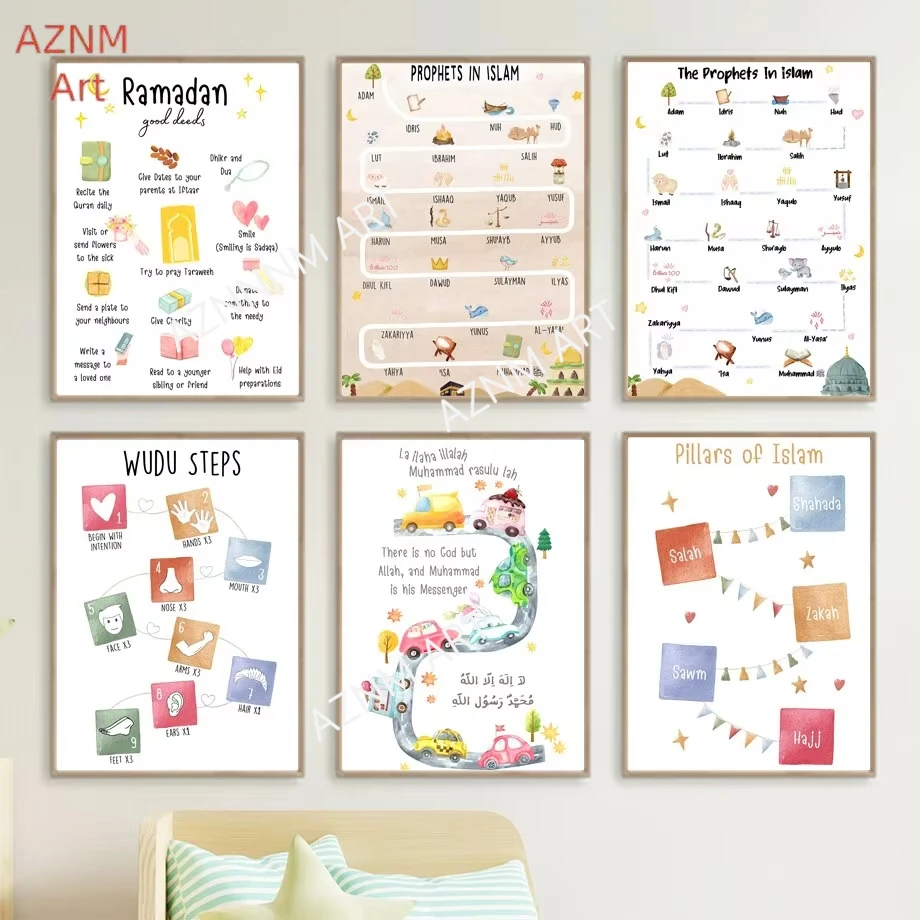 Islamic Arabic Quran Prophets Faith Wall Art Canvas Painting Nordic Style Posters and Prints for Homeschool Decor Mural Picture