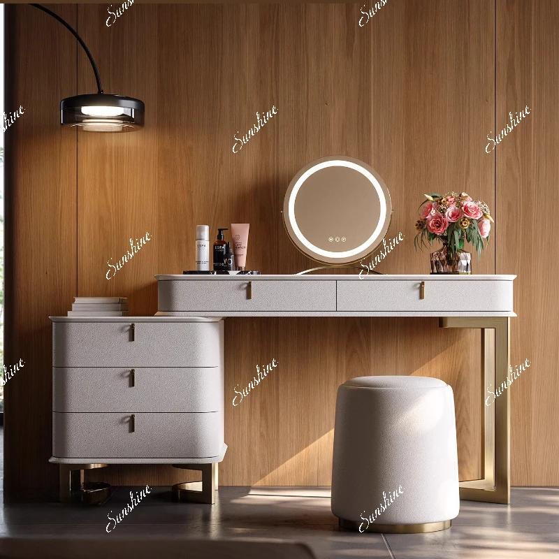 

bedside table, dresser, integrated master bedroom, advanced light luxury storage, simple and modern bedroom chest