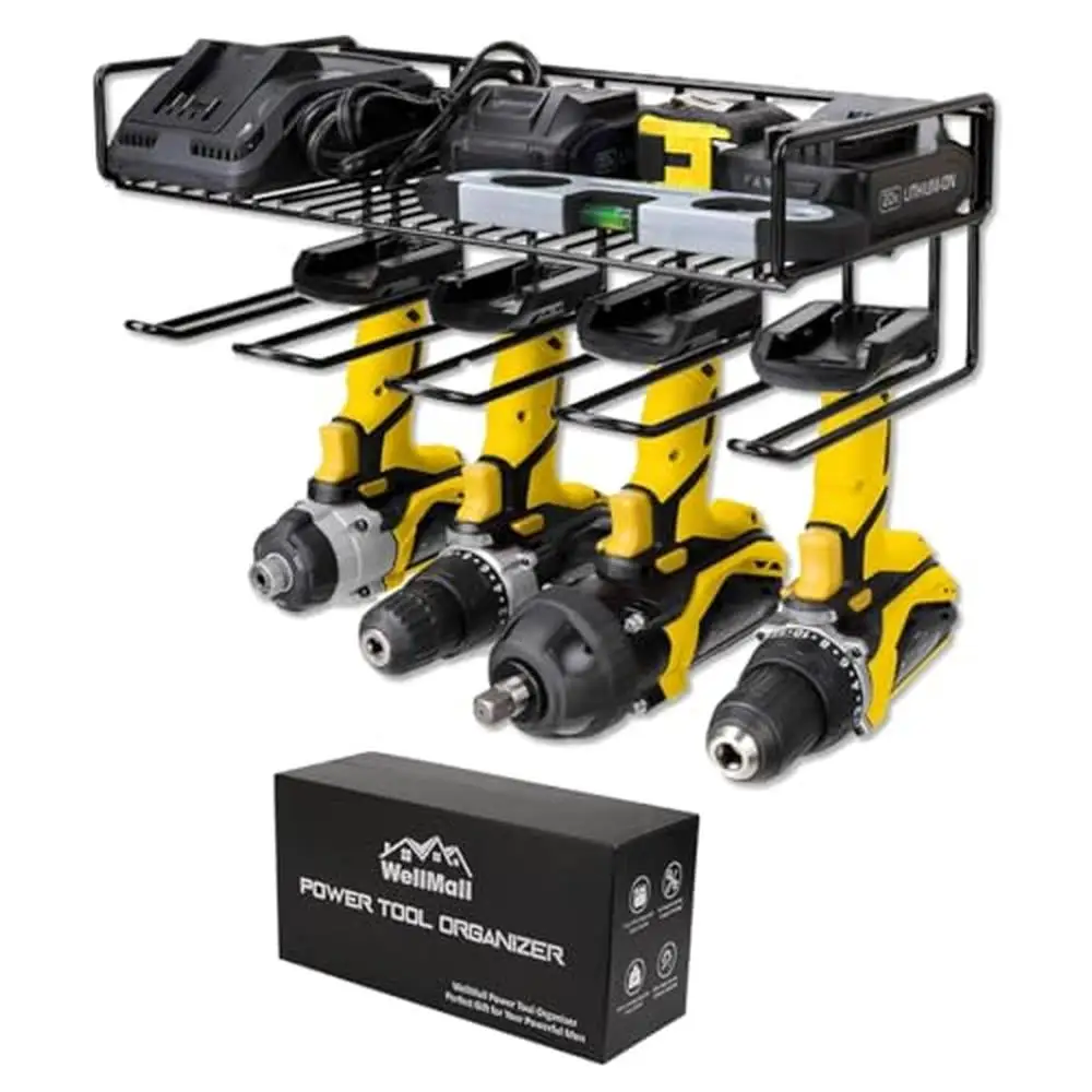 Heavy Duty Tool Organizer 16" Alloy Steel Construction 4 Wall Mount Anchors 3.95" Between Slots Sturdy Rack Power Tools Storage