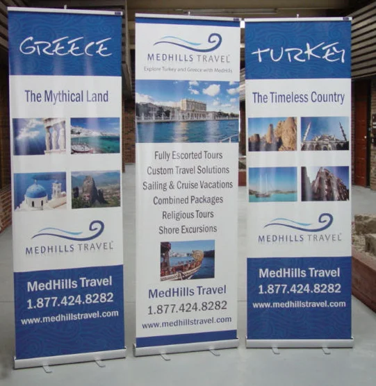 Portable Aluminum Retractable Roll Up Banner Stand W/Banner Printing High Quality Advertising Display