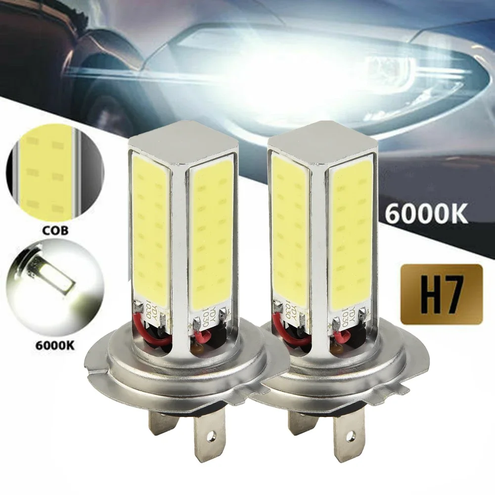 2pcs DC 12V H7 COB LED Headlight Bulbs Kit High Low Beam Super Bright 6000K Xenon White Car LED Light Bulb Fog Lights DRL Lamp