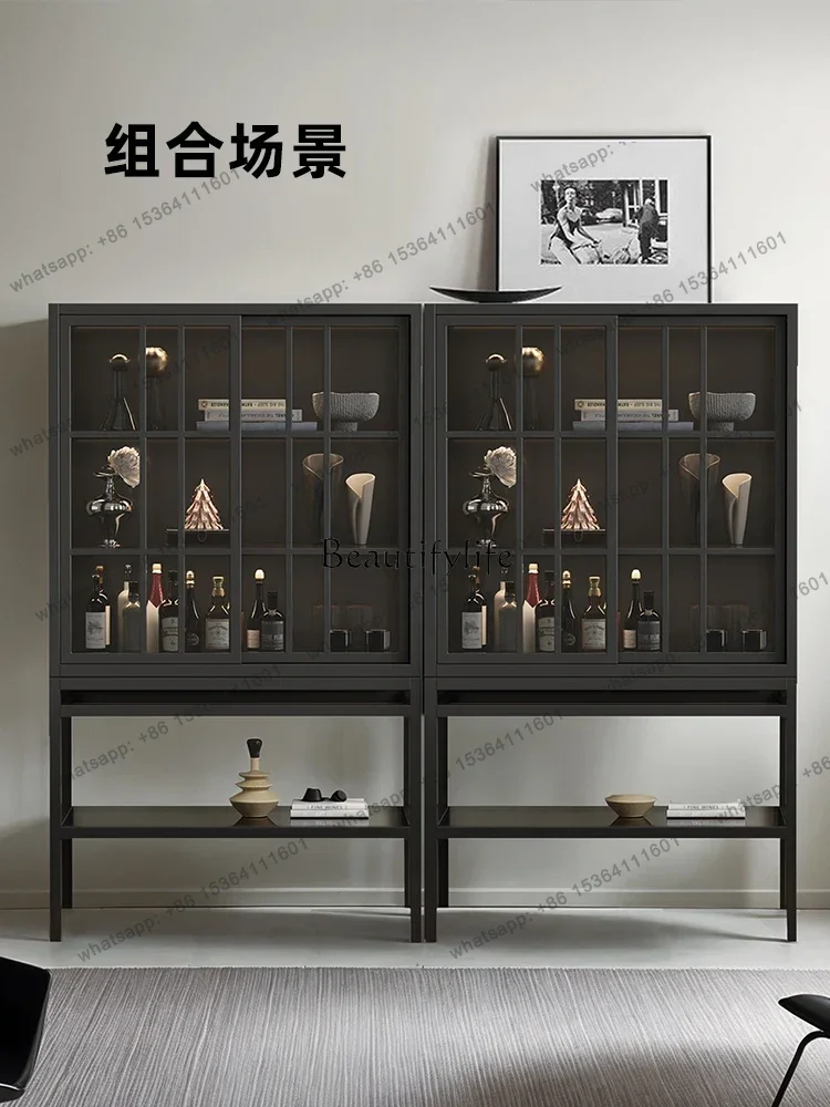 X4 35Solid wood bookcase glass door floor-to-ceiling living room display figure decoration entrance wine cabinet