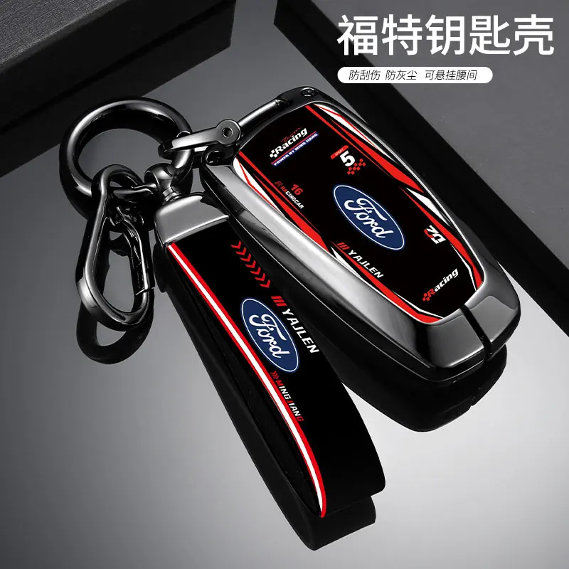Funda para llave con diseño de estilo de carreras de coches, funda, soporte, llavero, accesorios para Ford Fusion Mondeo Mustang Explorer Edge EcoSport