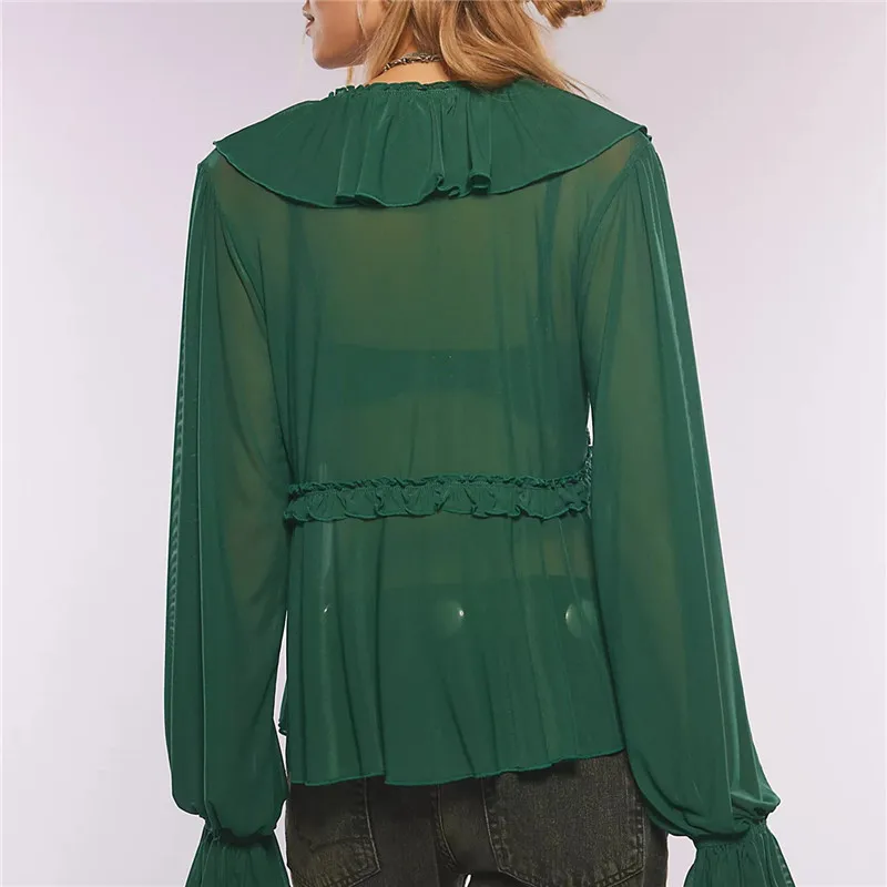 Sheer V Neck Bat Sleeve Oversized Poncho Top for Women Y2K Solid Color Grunge Mesh Loose Blouse