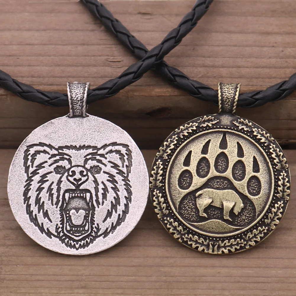 New Trendy Retro Angry Bear Bear Claw Pendant Necklace Men's Necklace New Fashion Metal Round Pendant Accessories Party Jewelry