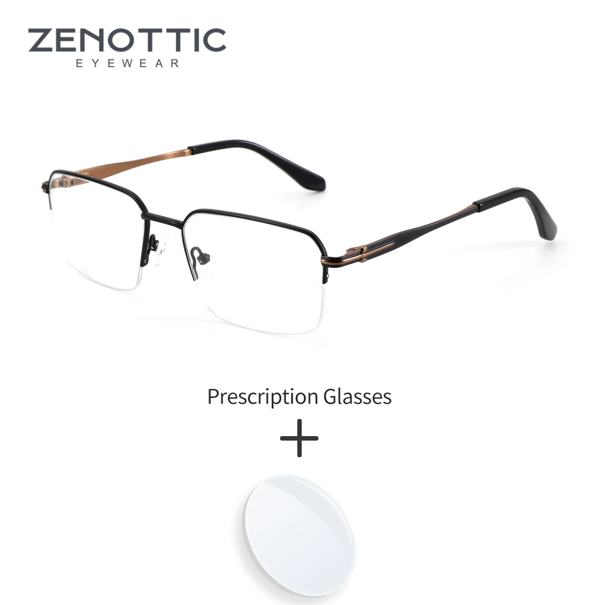 

ZENOTTIC (M Size) Men Square Metal Half Frame Reading Glasses Prescription Man Rectangle Magnifying Lenses Eye Glasses