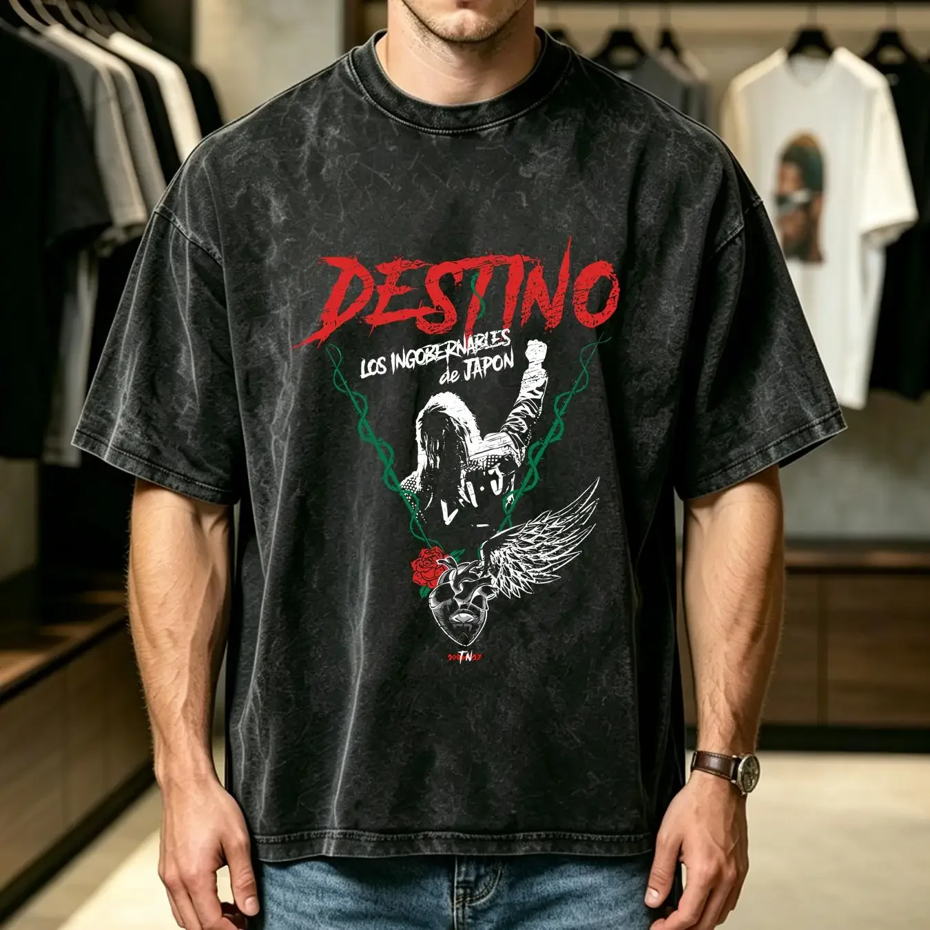washed T Shirt Tetsuya Naito Destino Los Ingobernables de Japon IWGP NJPW Size XL RARE long or short sleeves vintage Washed