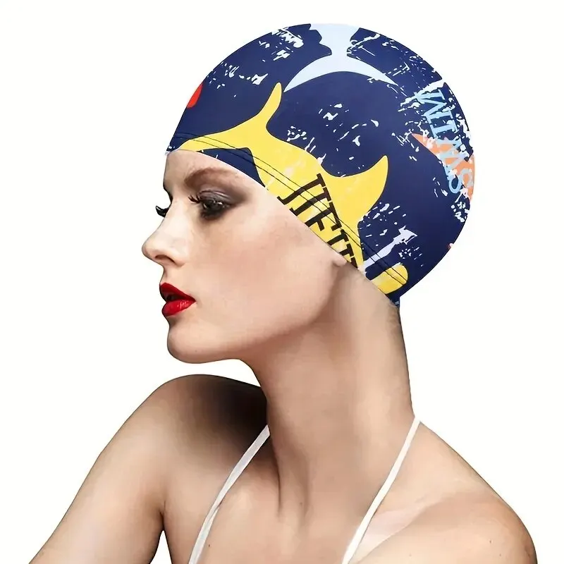 Waterproof Leaf Print Swimming Cap with Ear Protection and Non-Slip Design for Adults - Perfect for Pool, Beach, and Summer Fun