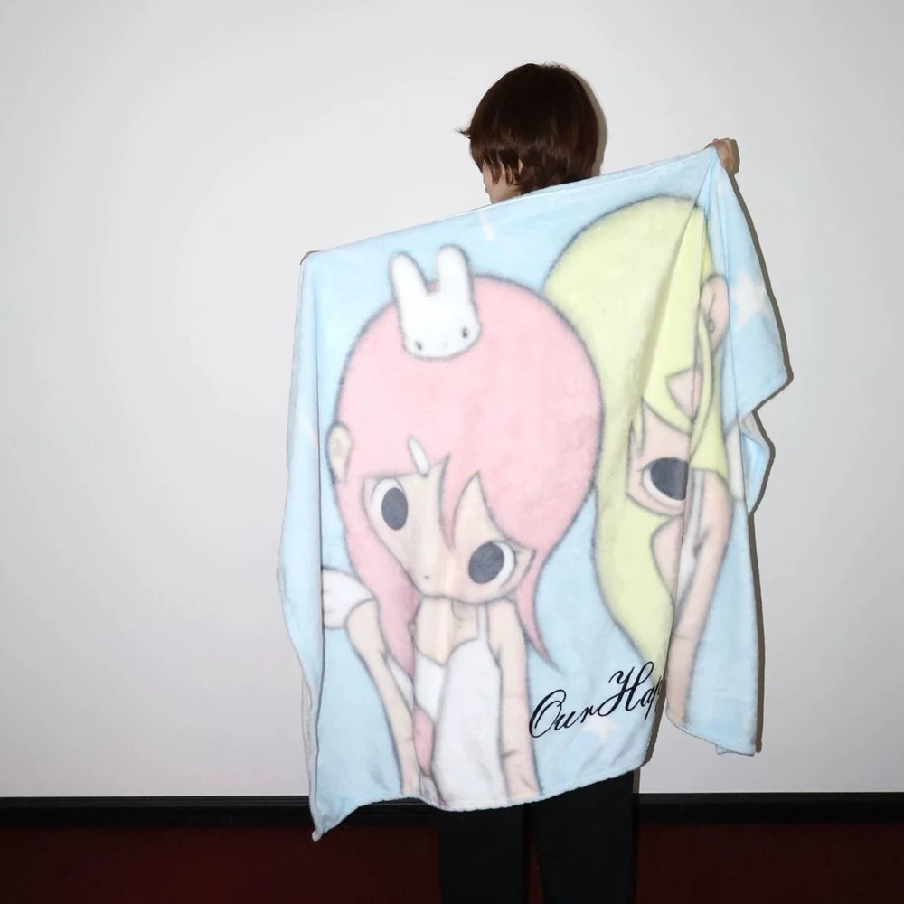 Y2k Subculture Style Blanket Angel Bunny Girl Blanket Spring and Autumn Sofa Cover Blanket Printing 100*150cm Shawl