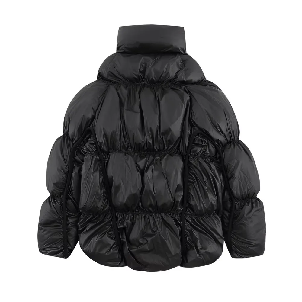 Men Irregular Split Pleated Parkas Solid Color Short Front Long Back Thickened Bread Coat Warm Comfortable Cotton Jacket Winter