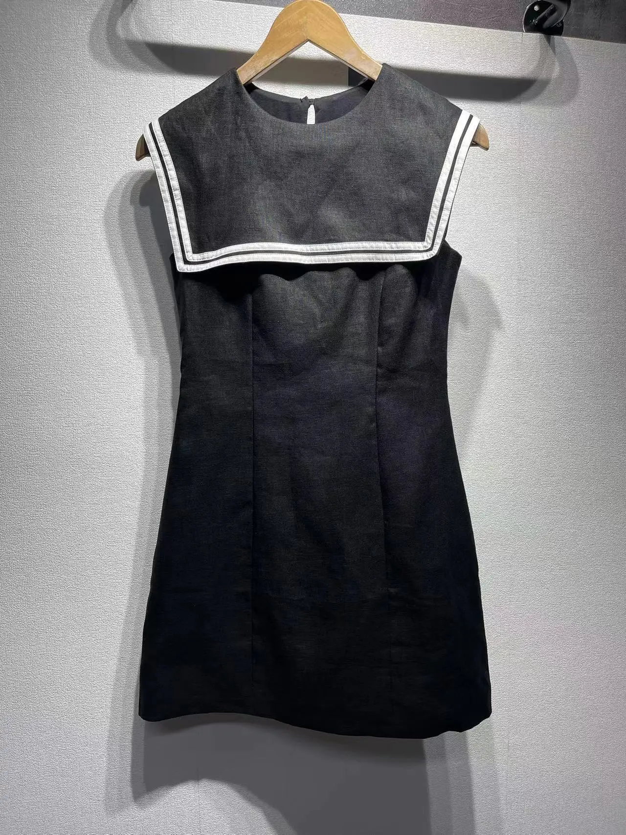 100% Linen Women O-Neck A-Line Mini Dress Sleeveless Zipper High Waist Splices Summer New 2024 Female Black Short Robe