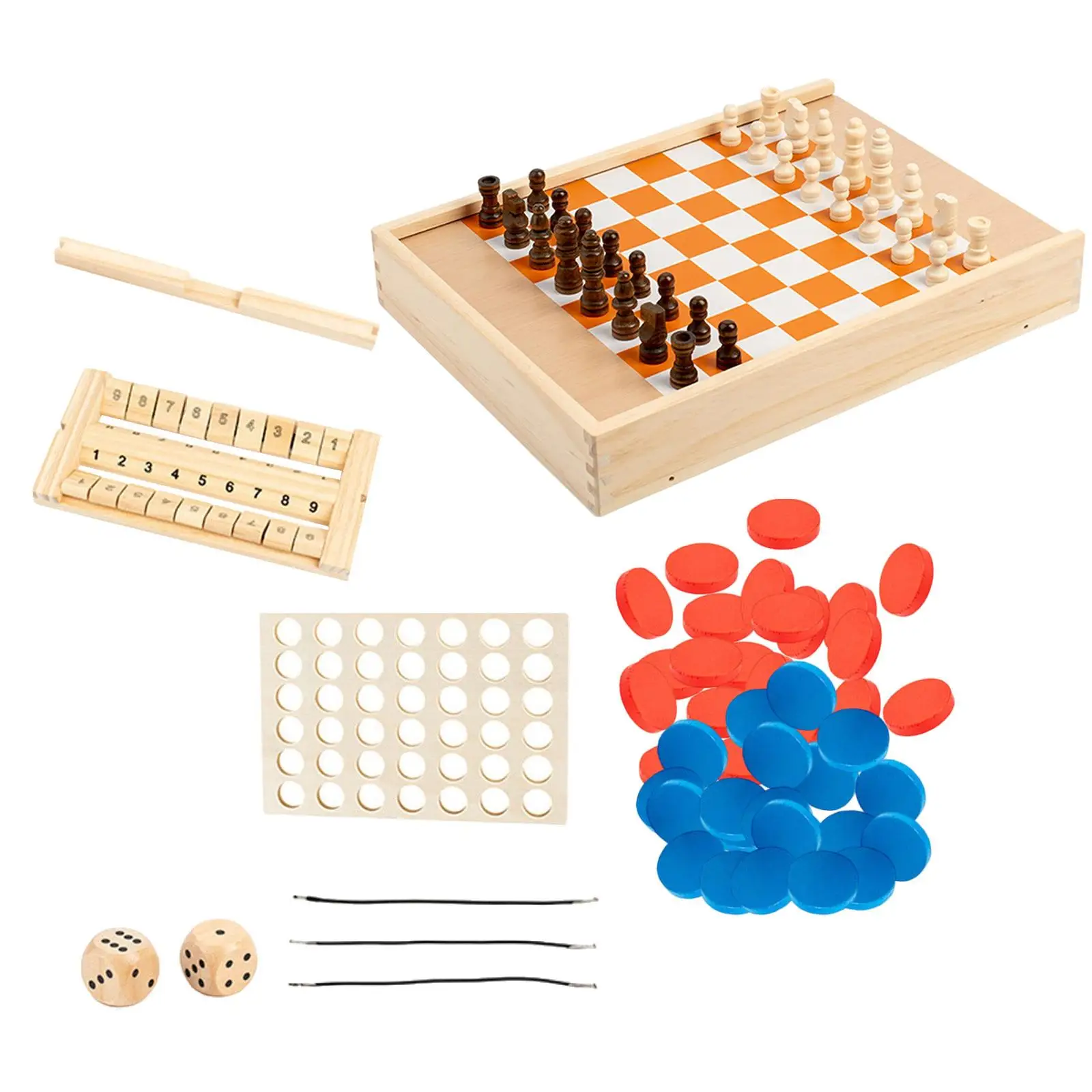 

5 in 1 Wooden Board Game Set with Chess, Board Traditional Games Checkers for