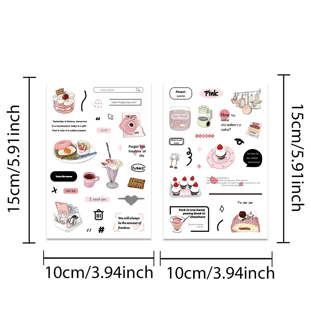 2Sheets Sweet Time Stickers Afternoon Tea Dessert DIY Decals For Laptop Fridge Window Decorate Phone PET Transparent Stickers