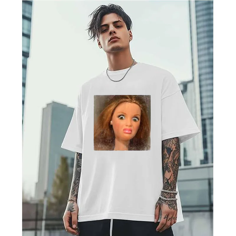 Funny Disgusting Doll Face Meme T-Shirt Y2k Design Aesthetic Clothes Novelty Gift Cute Kawaii Graphic Outfit Short Sleeve Tees