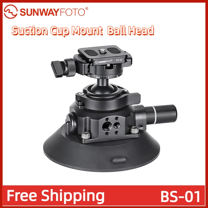 SUNWAYFOTO BS-01 Suction Cup Mount  Ball Head for DSLR Camera,Phone Holder,for Car,Load 22lbs.( 10KG)