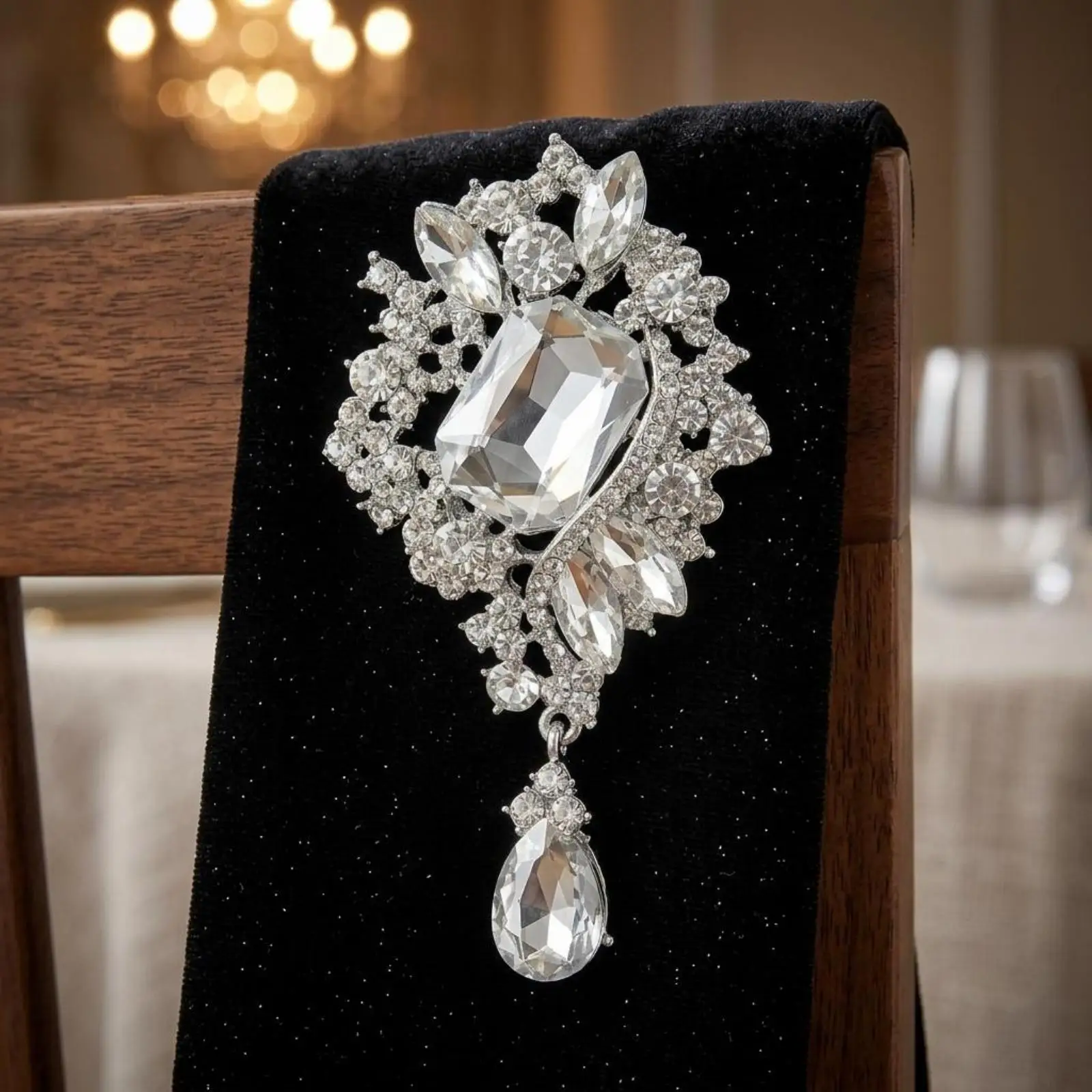 Women Teardrop Crystal Brooch Pin Luxury Rhinestone Brooches Alloy Metal Jewelry Decorative Lapel Pin for Scarf Coat Dress Party
