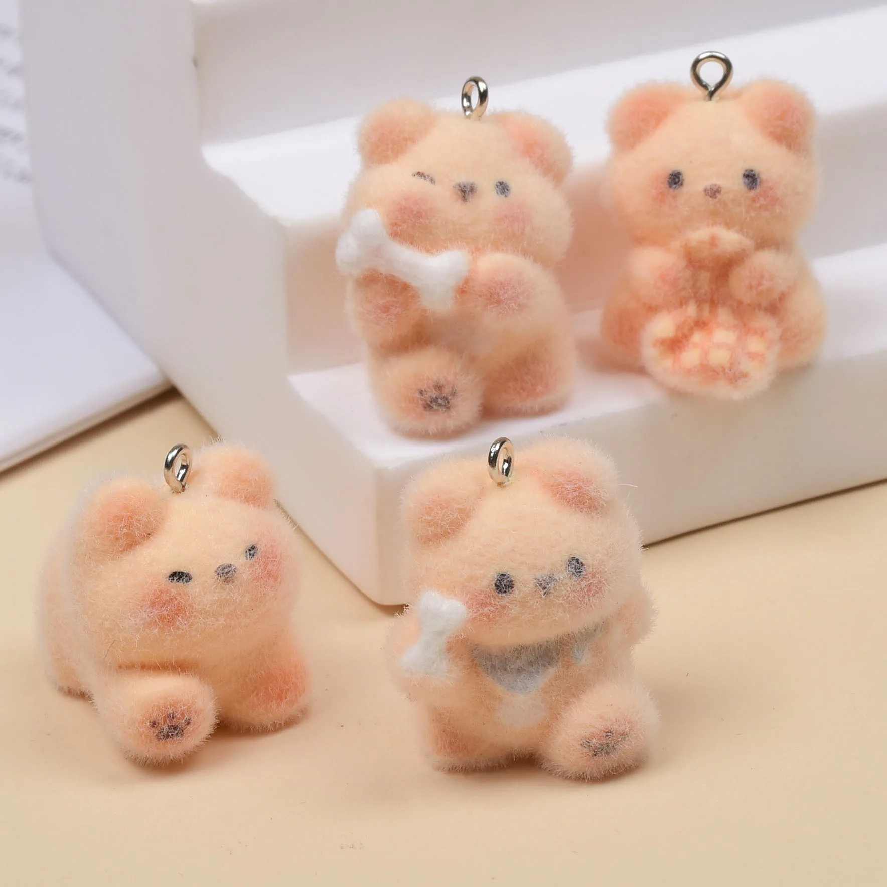 

4pcs Flocking Cute Puppy Resin Charms Animal Pendant DIY Phone Chains Keychain Earring Accessory for Jewelry Making Finding